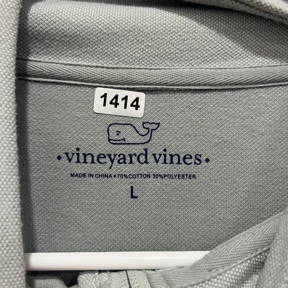 Vineyard Vines Mens Large Grey Pique Cotton Blend Quarter Zip Pullover Sweater